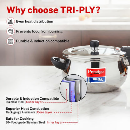 Prestige 5L Triply Svachh Outerlid Pressure Cooker Handi