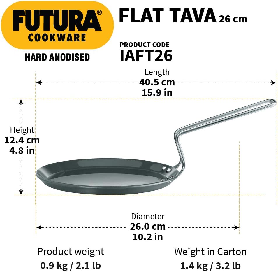Futura Hard Anodised Flat Tava (Griddle) 26cm Diameter