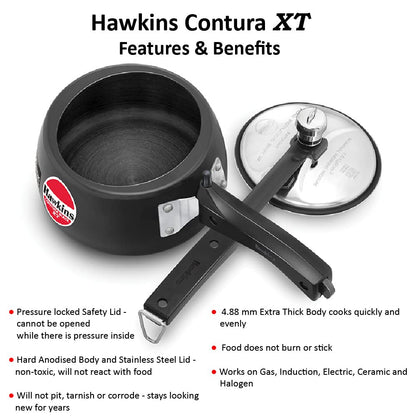 Hawkins Contura Black Xt Pressure Cooker 1.5 Litre
