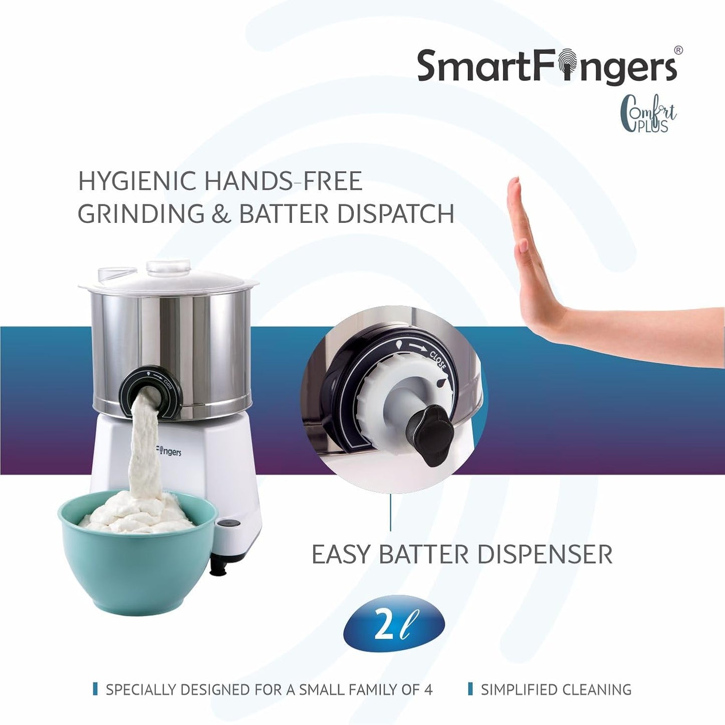 SmartFingers Comfort Plus Table Top Magic Wet Grinder 230V 2L