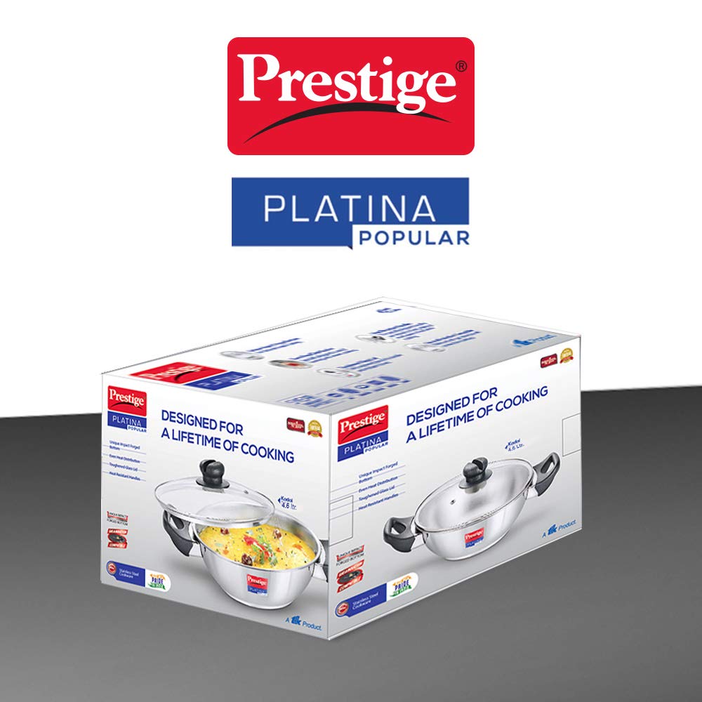 Prestige Platina Popular Stainless Steel Kadai 28Cm/4.6L