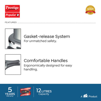 Prestige Popular Plus Aluminium Pressure Cooker 12L