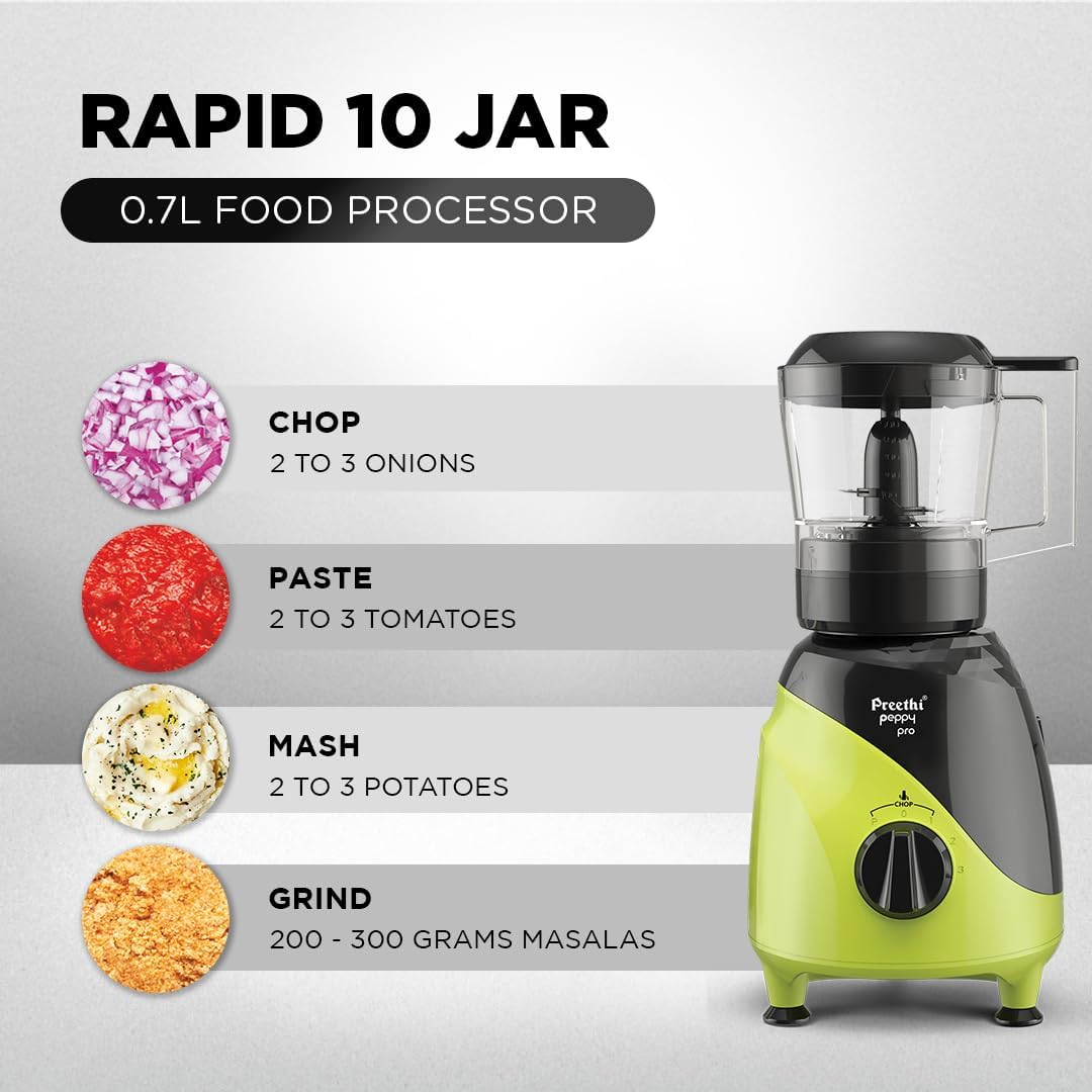 Preethi Peppy Pro 750W Mixer Grinder - Green/Black (MG 247)