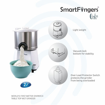 SmartFingers Comfort Plus Table Top Magic Wet Grinder 230V 2L