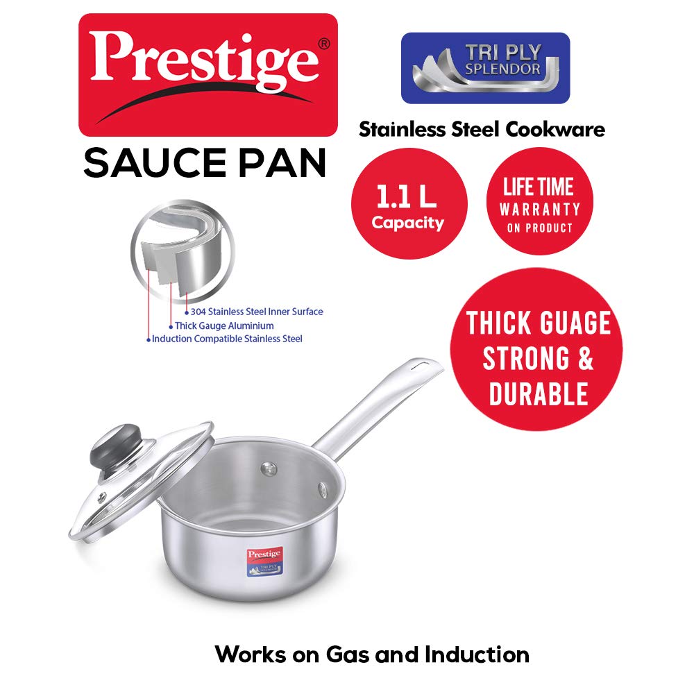 Prestige Tri Ply Splendor Sauce Pan 14Cm (1.1L)