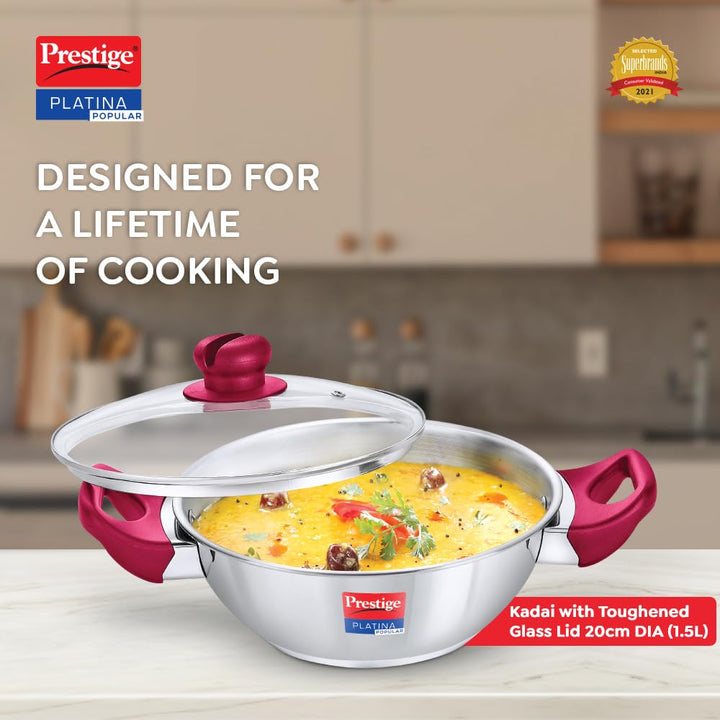 Prestige Platina Popular Stainless Steel Kadai 20Cm 1.5L W G