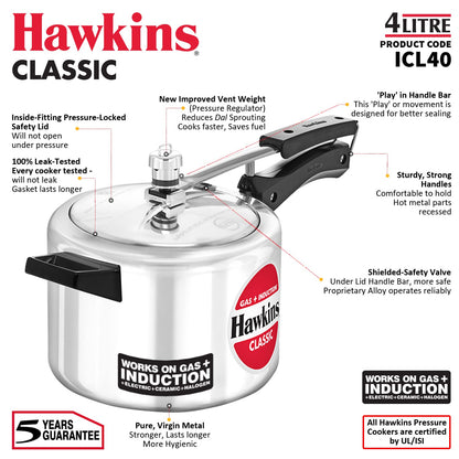 Hawkins 4 Litre Classic Induction Aluminium Pressure Cooker
