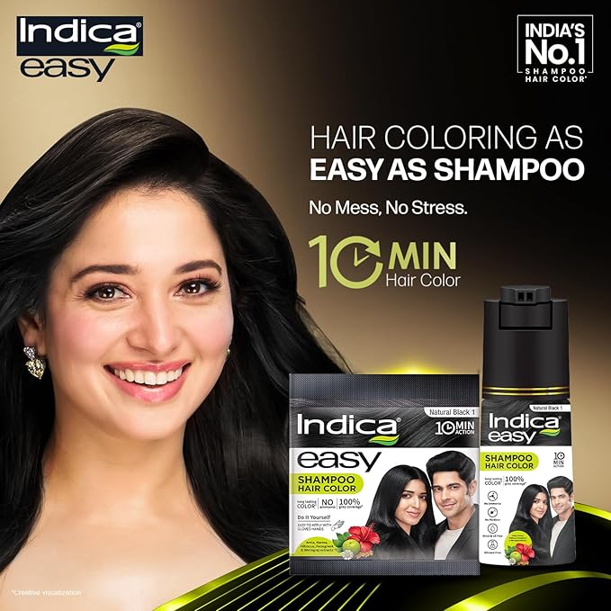 Indica Easy Shampoo In Hair Colour Natural Black 180Ml