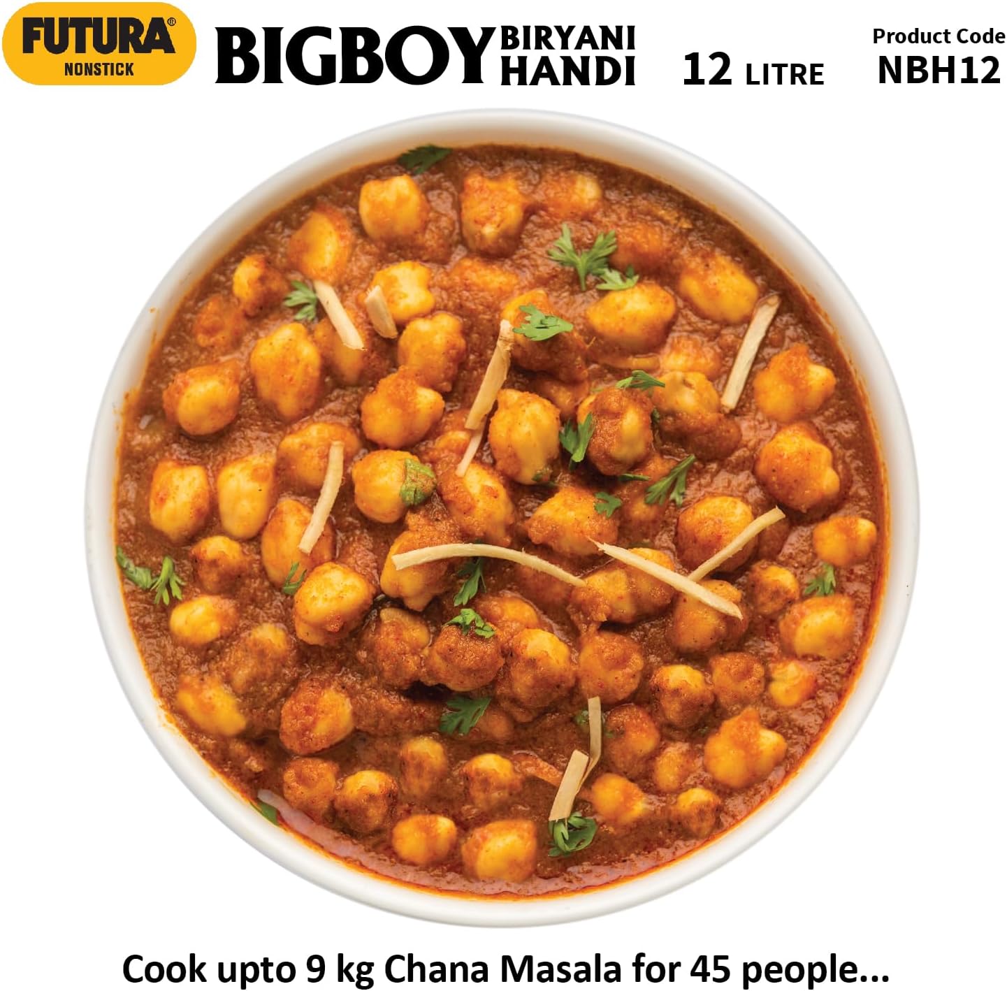 Hawkins Futura 12 Litre BigBoy Biryani Handi, Non Stick Pot with Hard Anodised Lid, Sauce Pan for Cooking and Serving Biriyani