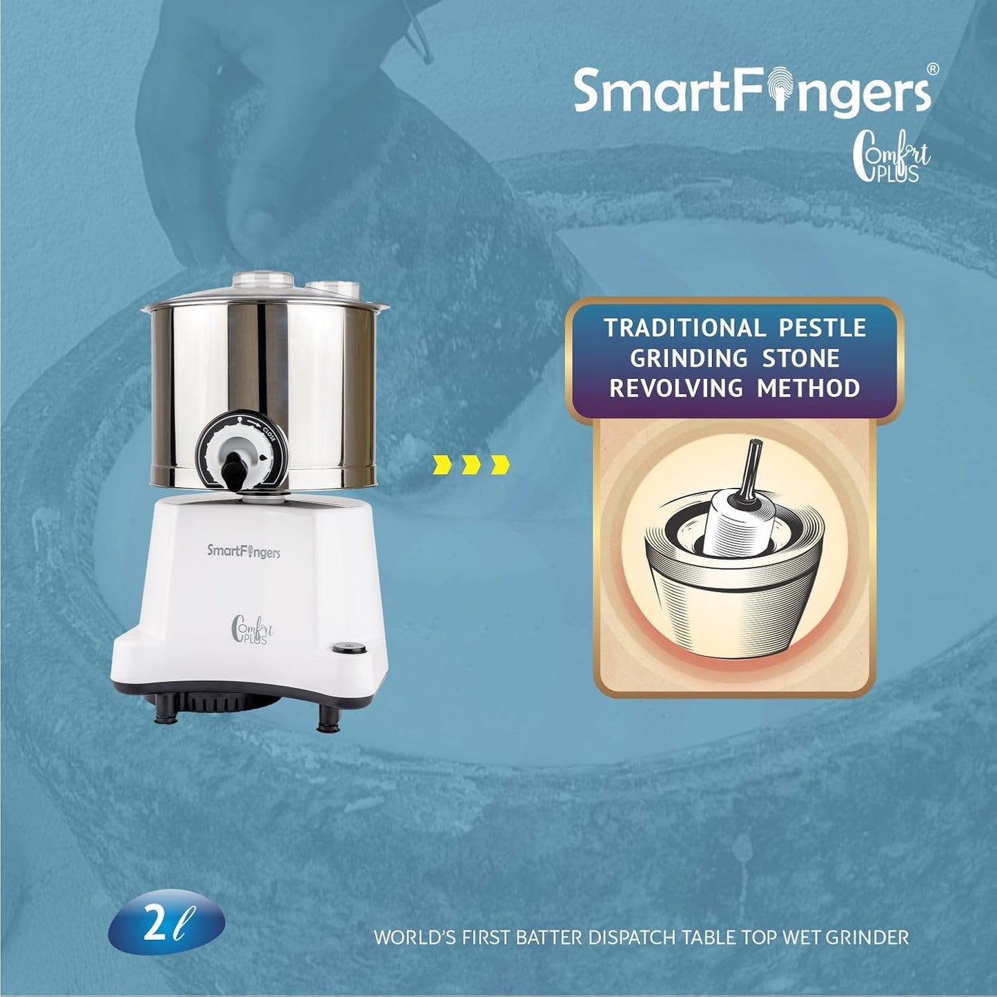 SmartFingers Comfort Plus Table Top Magic Wet Grinder 230V 2L