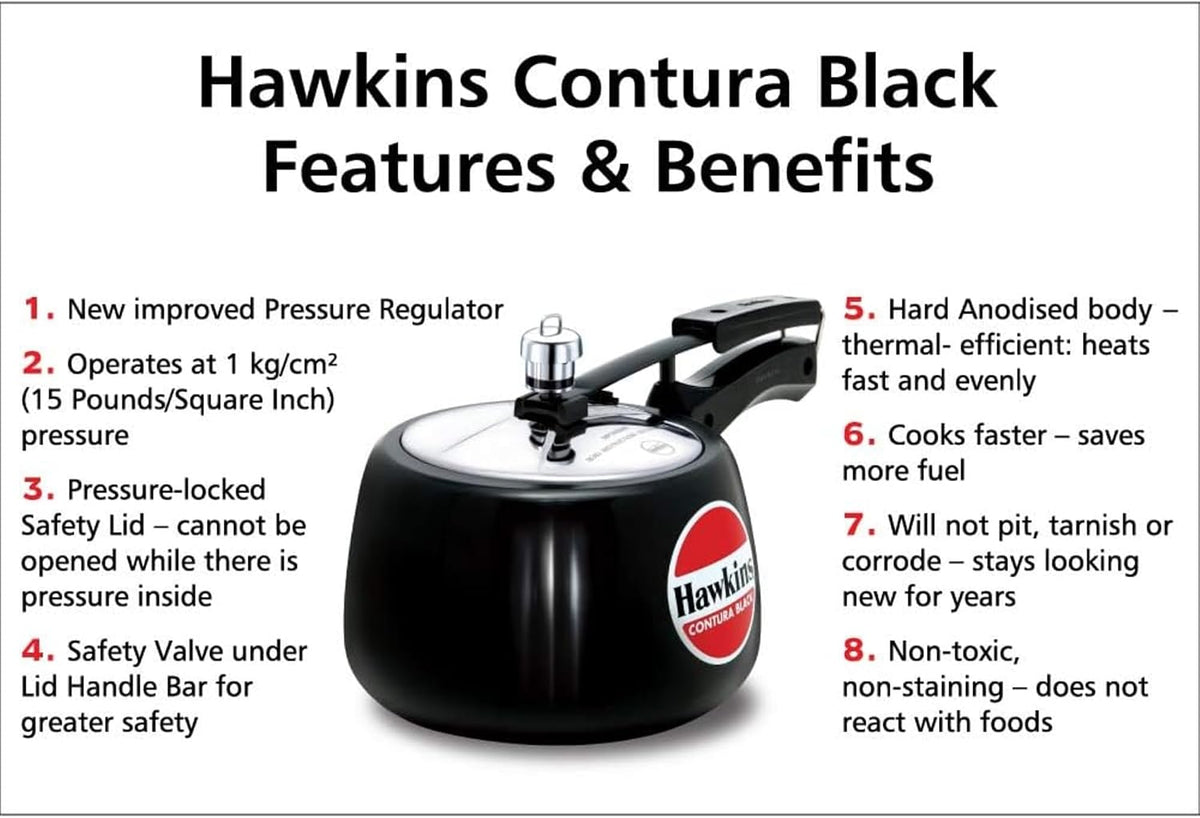 Hawkins Contura Black Pressure Cooker 3 Litre