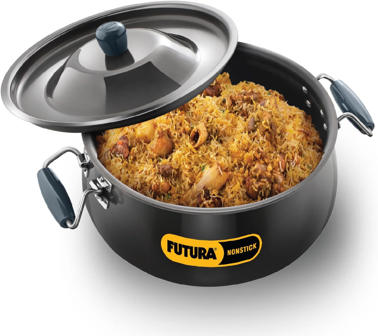 Hawkins Futura 12 Litre BigBoy Biryani Handi, Non Stick Pot with Hard Anodised Lid, Sauce Pan for Cooking and Serving Biriyani