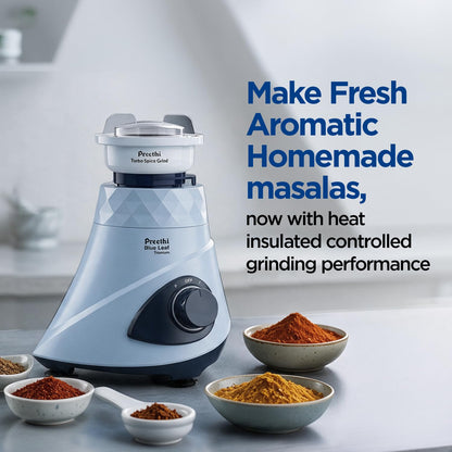 Preethi Blue Leaf Titanium 1000W Grinder | 7 Jars (4 Stainless Steel Jars, Juicer, Blender), Superfine Grinding for Masalas, Chutneys and Batters