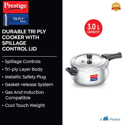 Prestige 3L Triply Svachh Handi Outerlid Pressure Cooker