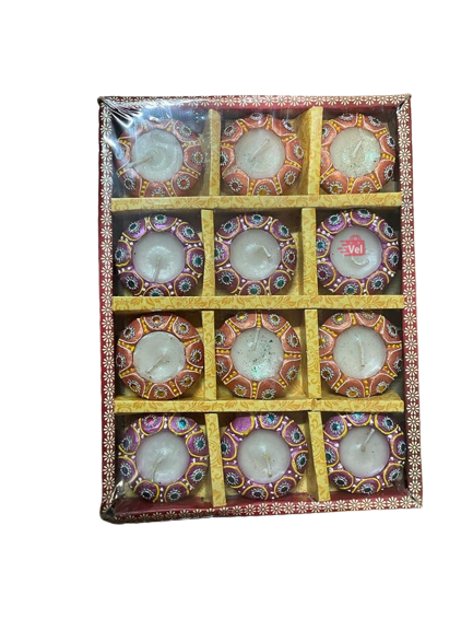 Diwali Diya, Wax Diya, Fancy Diya,Rangoli Diya,Decoratied Diya,flower Shape Diya(12 Diya Set)