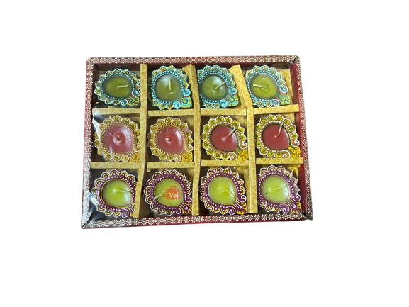 Diwali Diya, Wax Diya, Fancy Diya,Rangoli Diya,Decoratied Diya, Leaf Shape Diya(12 Diya Set)