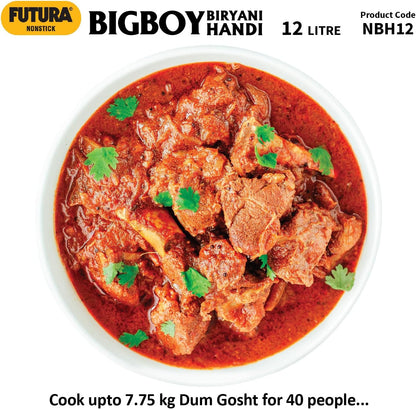 Hawkins Futura 12 Litre BigBoy Biryani Handi, Non Stick Pot with Hard Anodised Lid, Sauce Pan for Cooking and Serving Biriyani