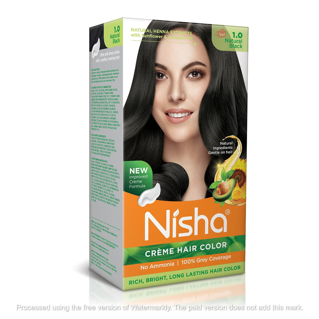 Nisha Creme Hair Colour Natural Black 60G+60ml+18ml