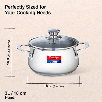 Prestige Glory Stainless Steel Cookware Handi 18Cm/3.0L