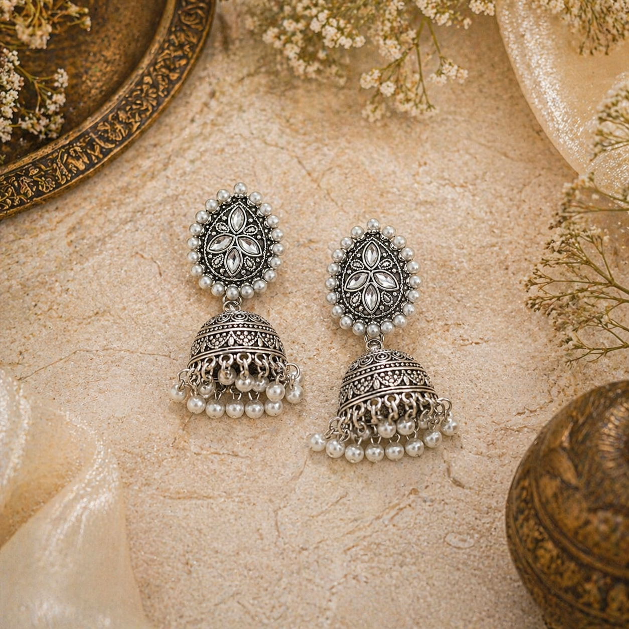 Raja Silver Jhumka/Jimmiki Earrings - Online Only - For Festive Wear, Pooja, Parties & Gifting