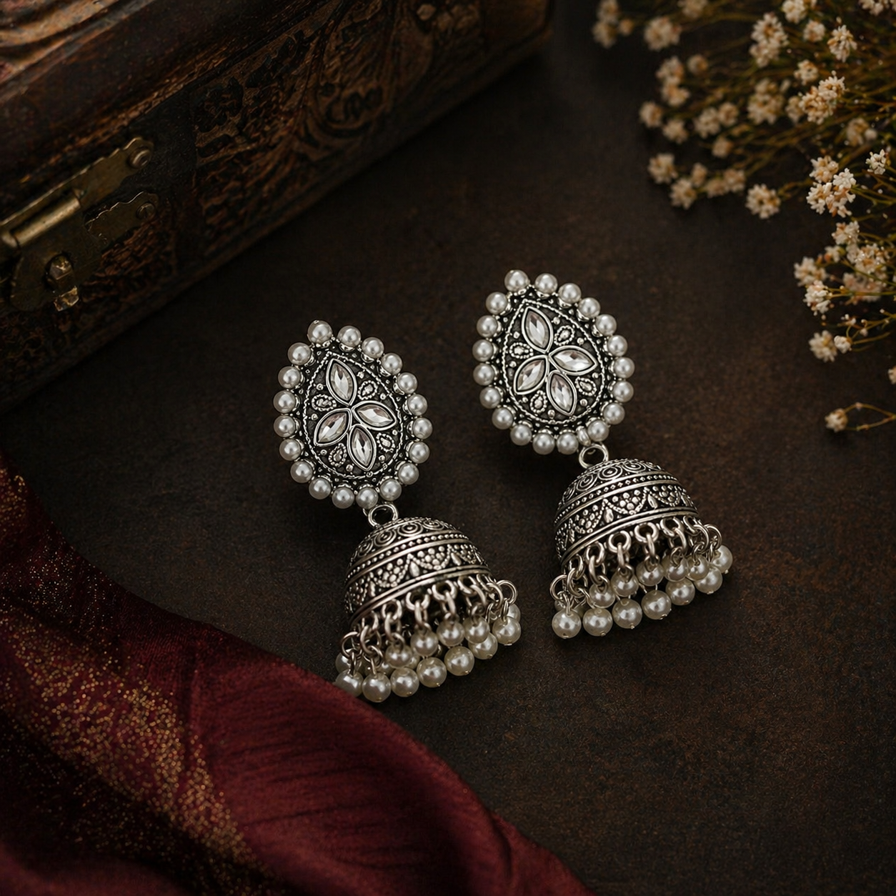 Raja Silver Jhumka/Jimmiki Earrings - Online Only - For Festive Wear, Pooja, Parties & Gifting