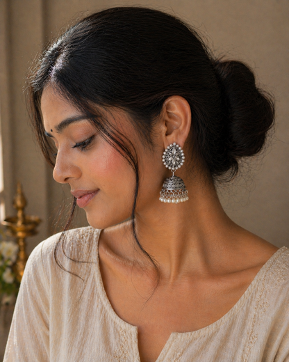 Raja Silver Jhumka/Jimmiki Earrings - Online Only - For Festive Wear, Pooja, Parties & Gifting