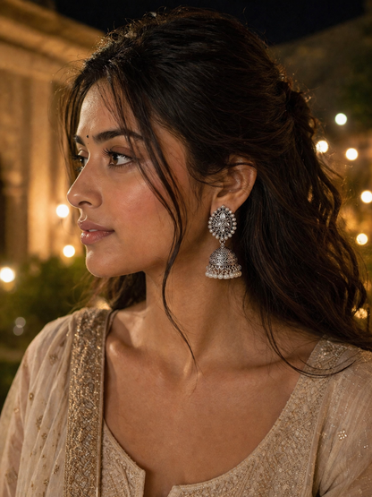 Raja Silver Jhumka/Jimmiki Earrings - Online Only - For Festive Wear, Pooja, Parties & Gifting