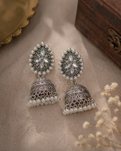 Raja Silver Jhumka/Jimmiki Earrings - Online Only - For Festive Wear, Pooja, Parties & Gifting