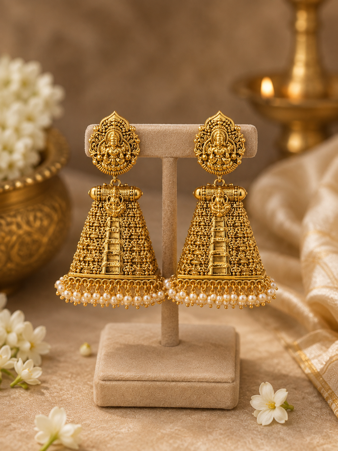 Gopuram Temple Jhumka Earrings - Onam Sale