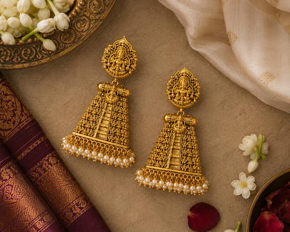 Gopuram Temple Jhumka Earrings - Onam Sale