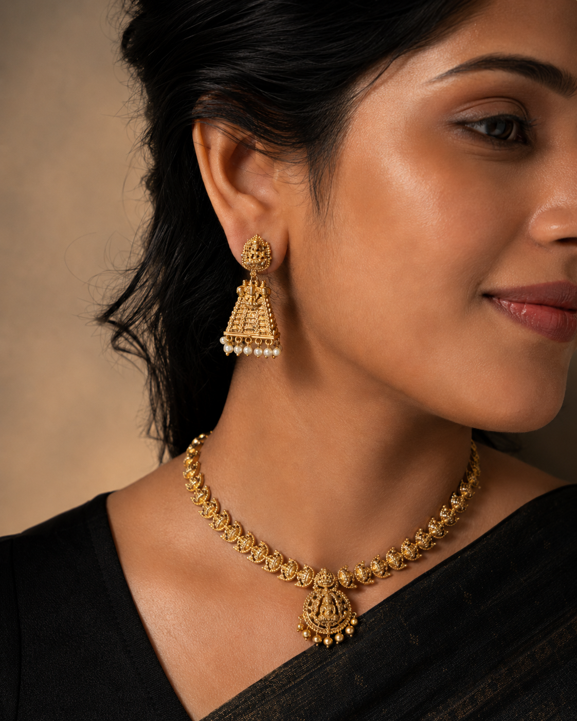 Gopuram Temple Jhumka Earrings - Onam Sale