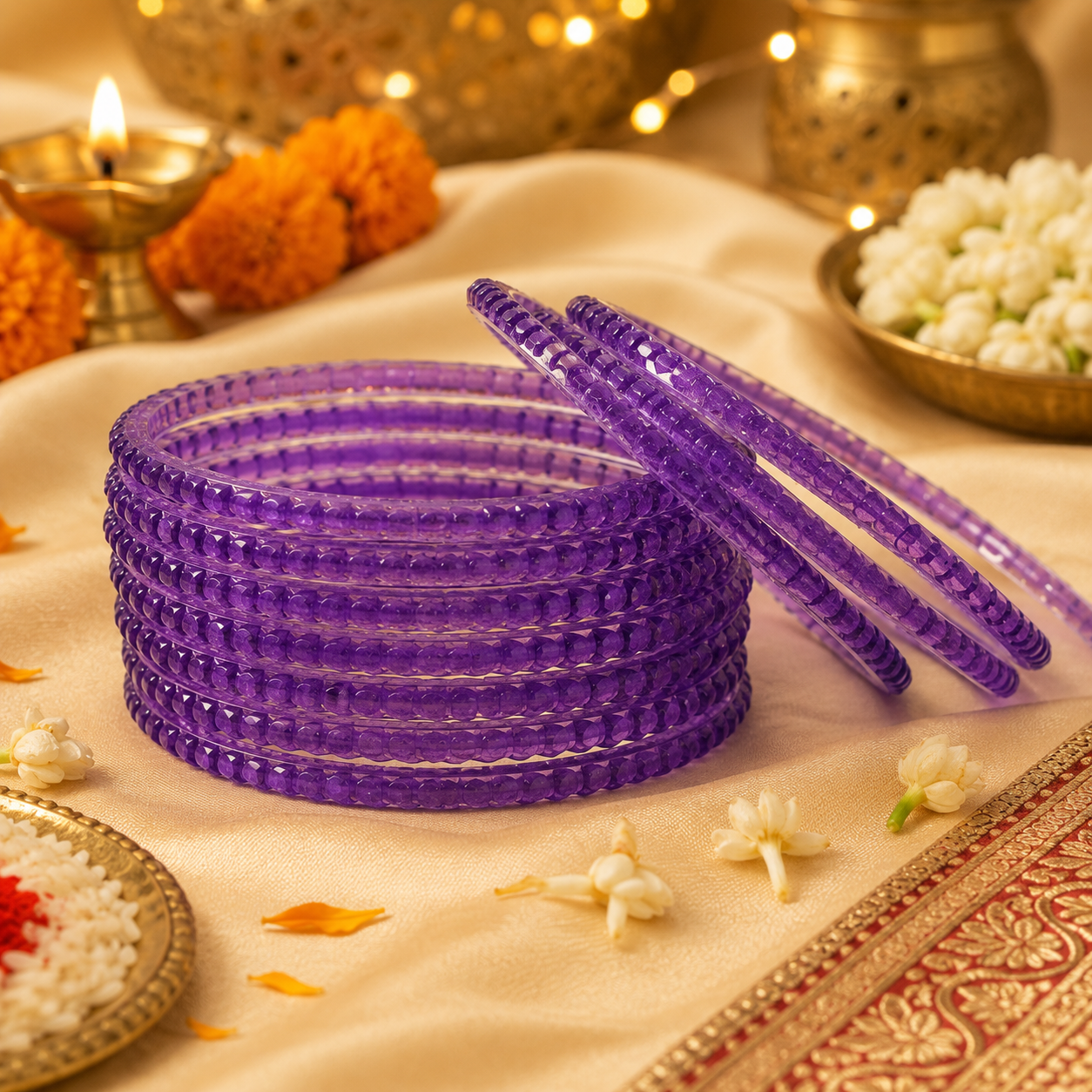 Violet Beaded Glass Bangles - Varalakshmi sale