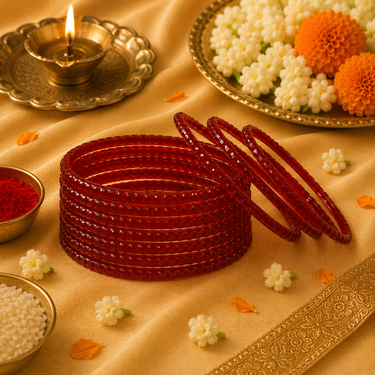 Red Beaded Glass Bangles