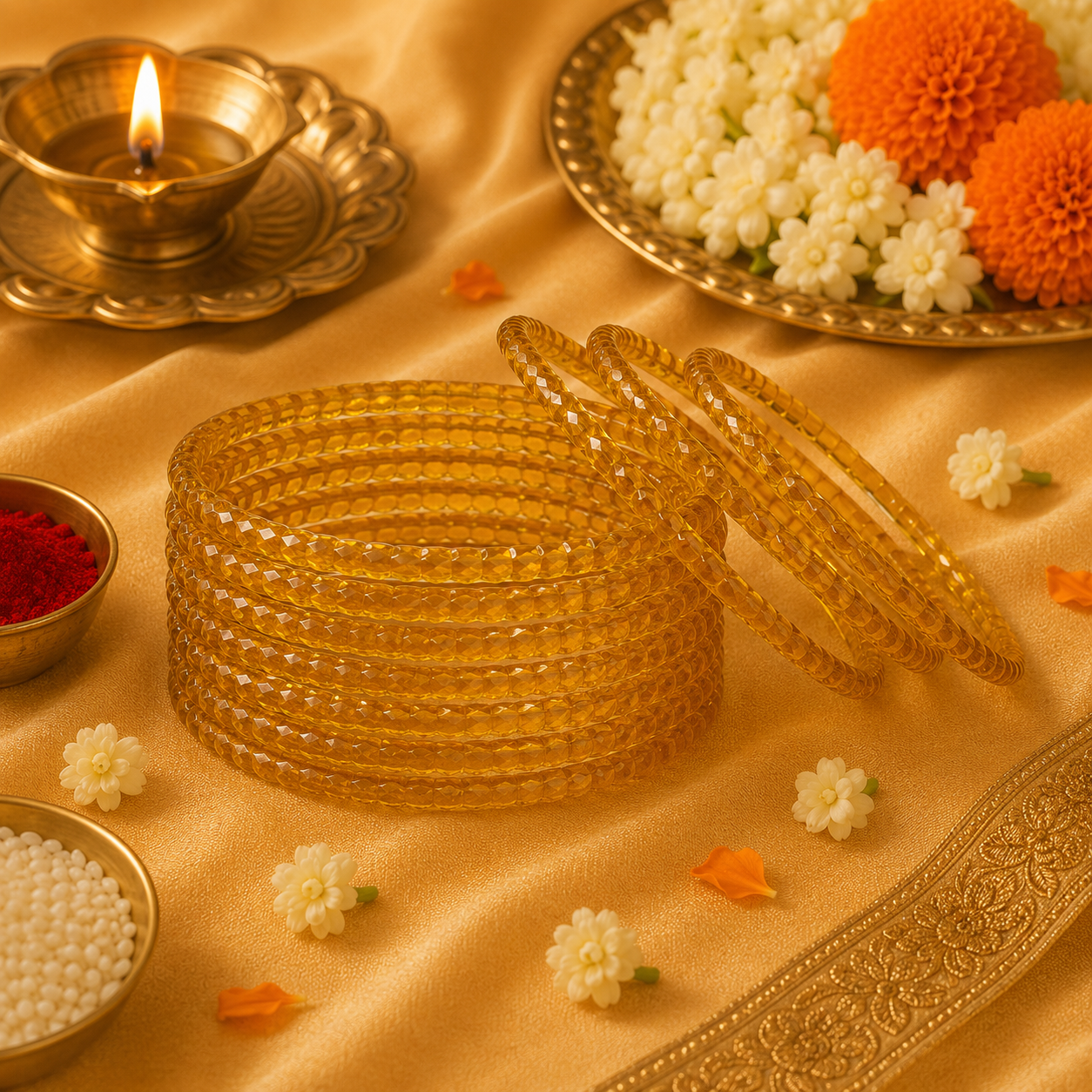 Yellow Beaded Glass Bangles - Varalakshmi sale