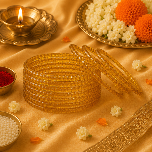 Yellow Beaded Glass Bangles