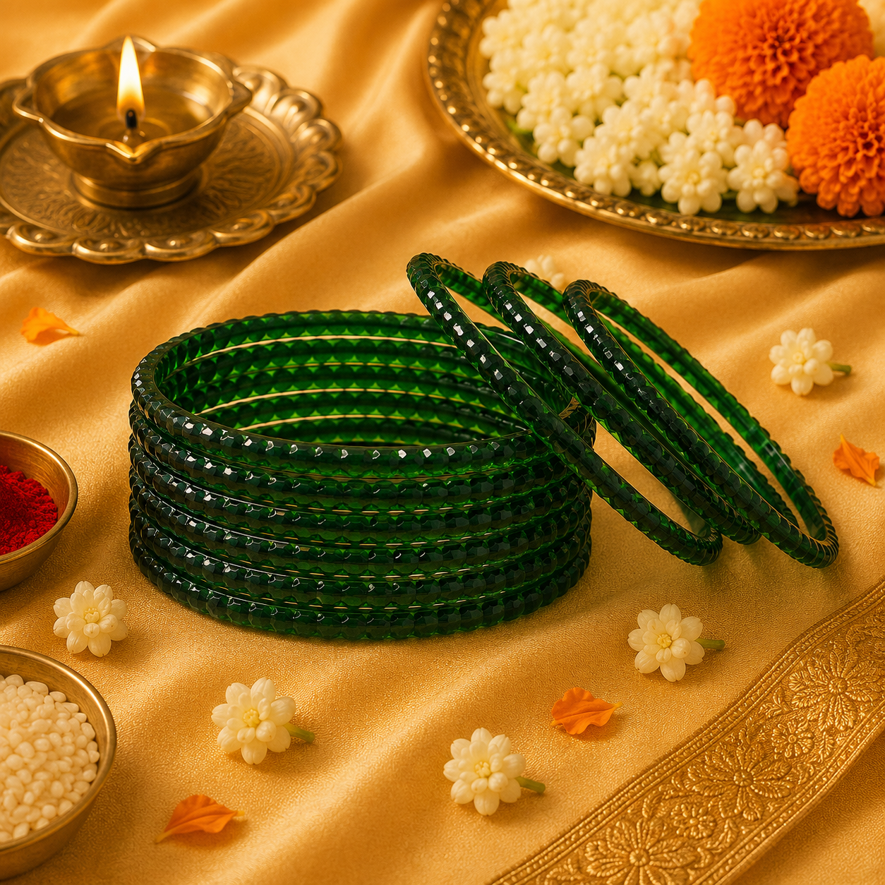 Emerald Green Beaded Glass Bangles