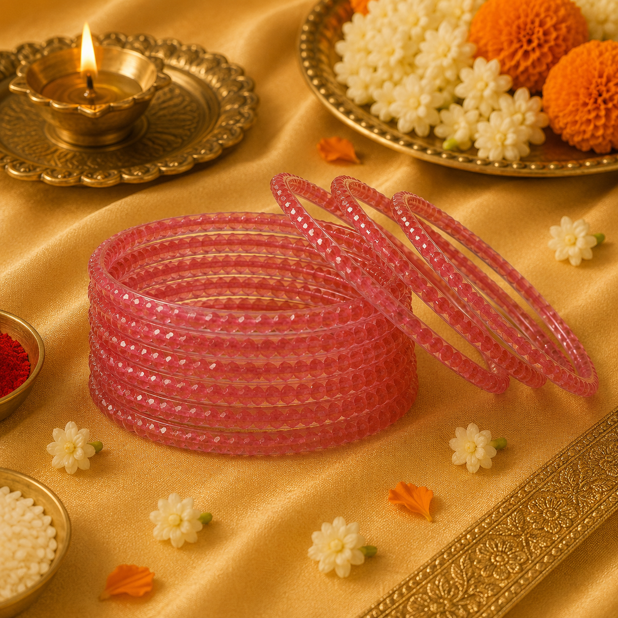 Guava Pink Beaded Glass Bangles