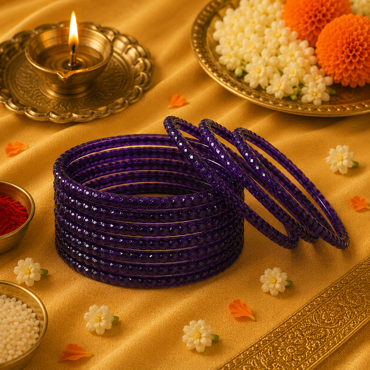 Violet Beaded Glass Bangles