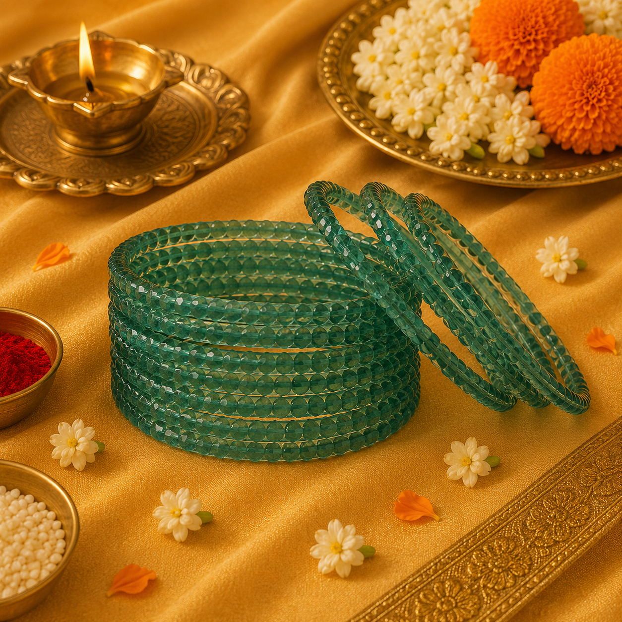 Teal Beaded Glass Bangles