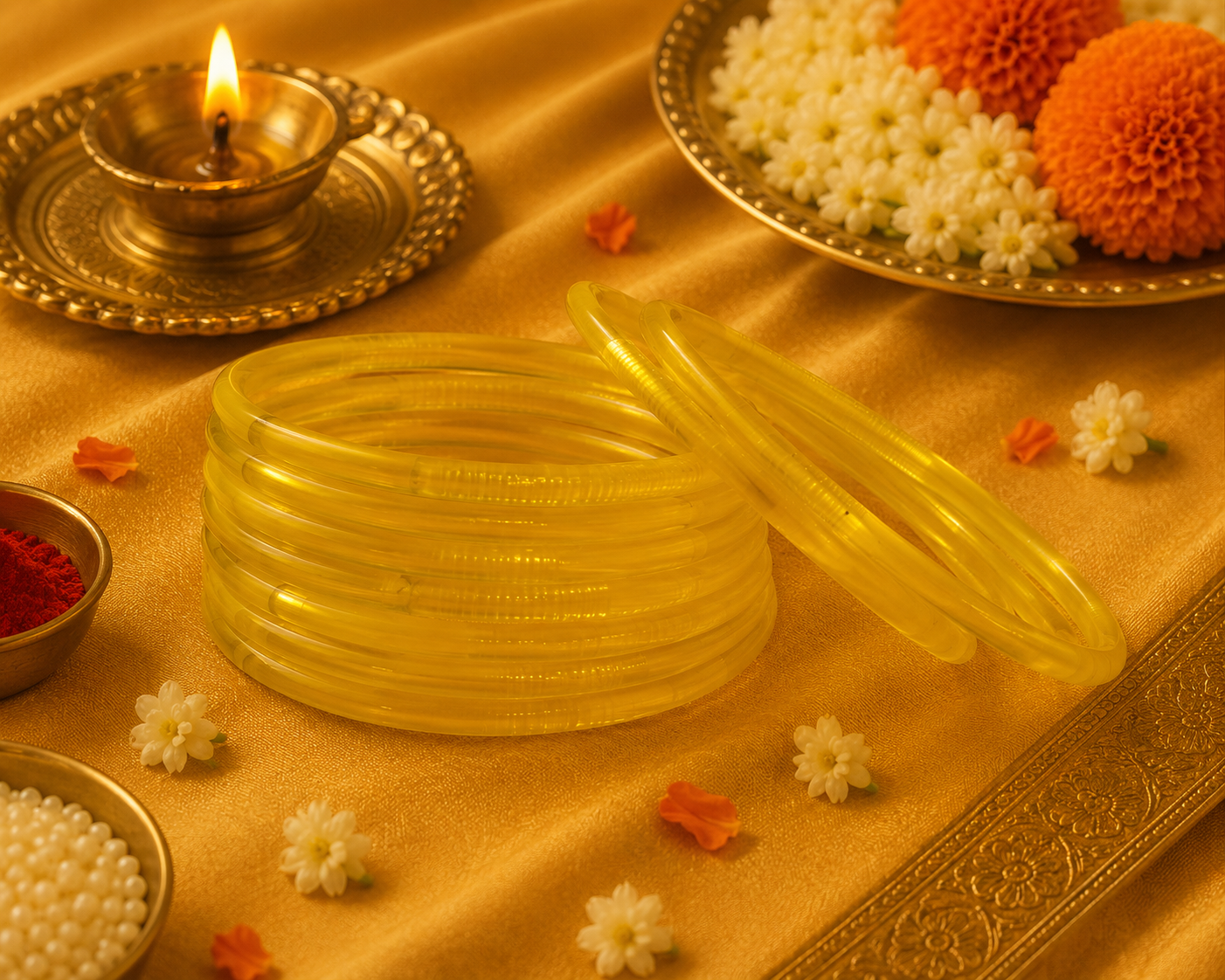 Glass Yellow Bangles (multiple sizes available) - Varalakshmi sale