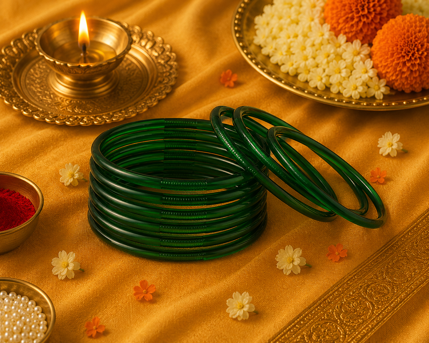 Glass Royal Green Bangles (multiple sizes available) - Varalakshmi sale