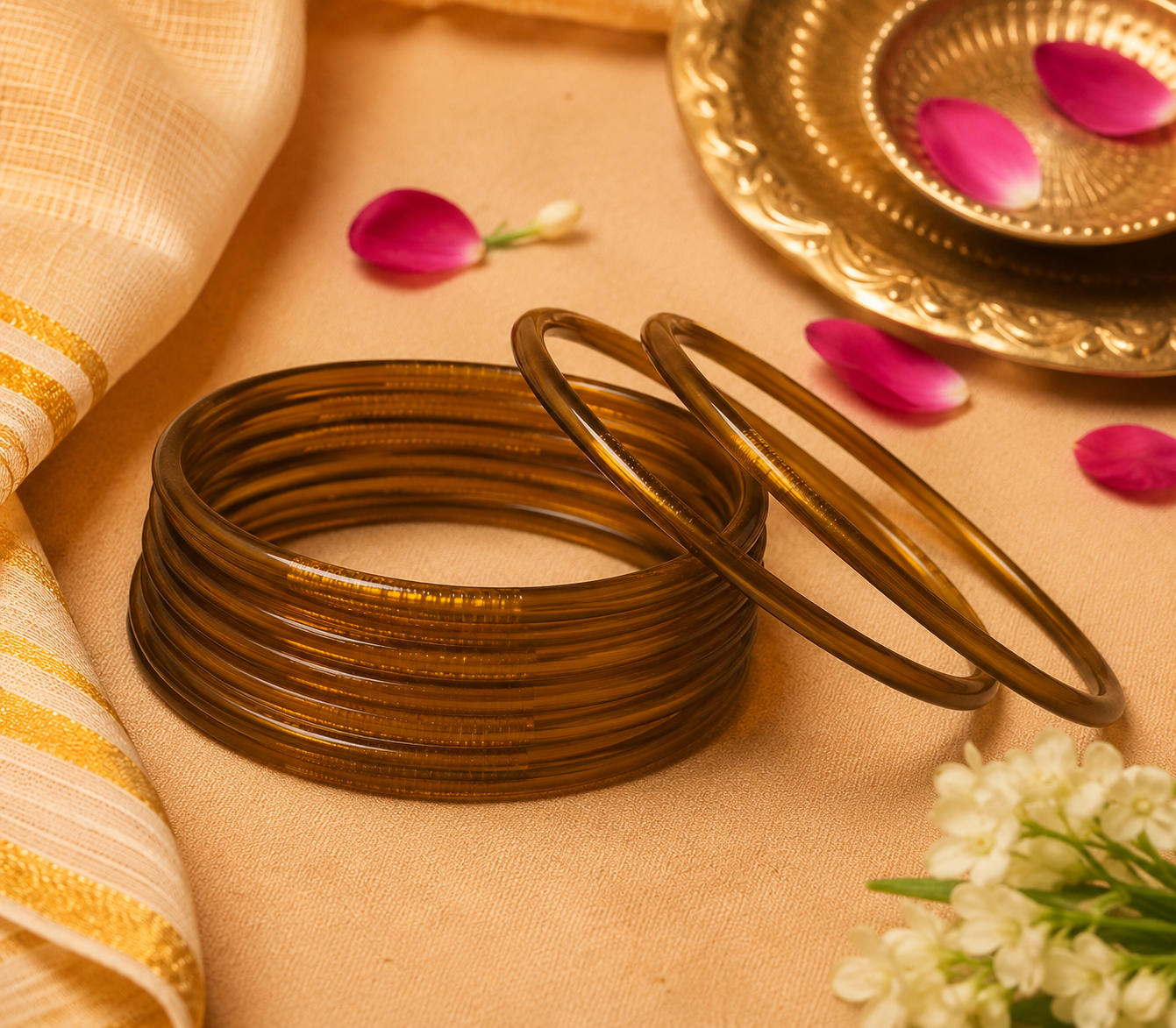 Glass Light Brown Bangles (multiple sizes available) - Varalakshmi sale