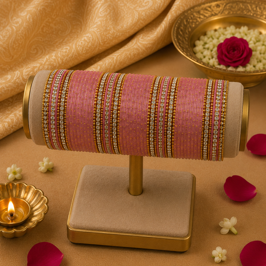 Glass Pink Bangles set  (36 bangle total)