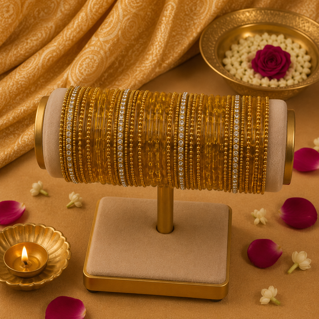 Glass Yellow Bangles set  (36 bangle total)
