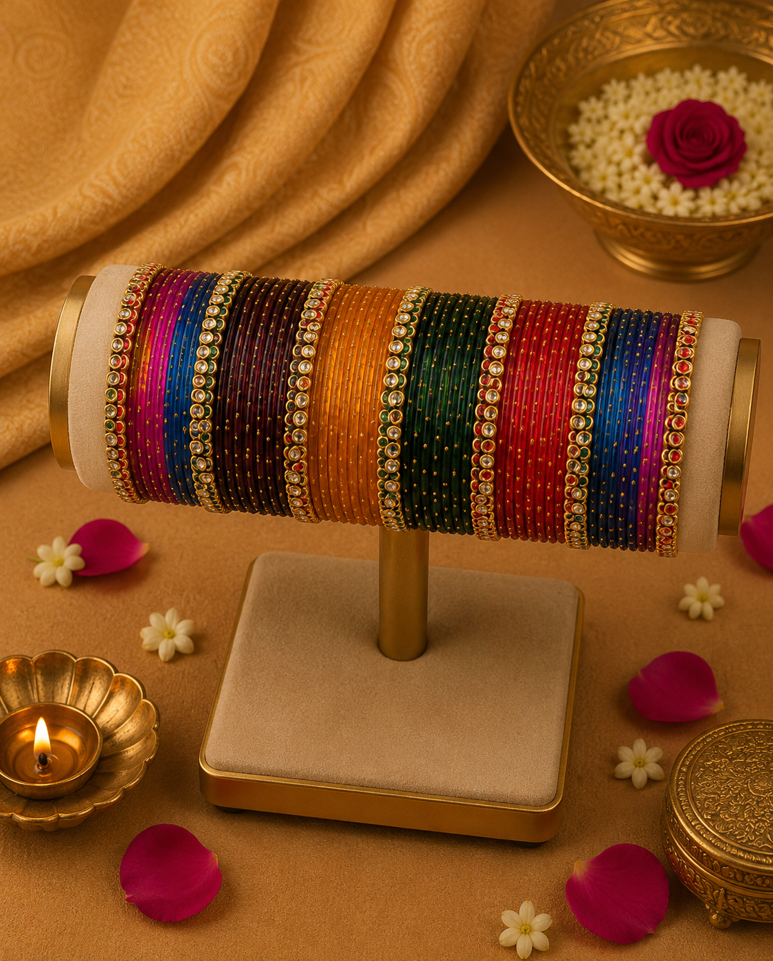 Glass Assorted Bangles - with border bangles (56 bangles total)