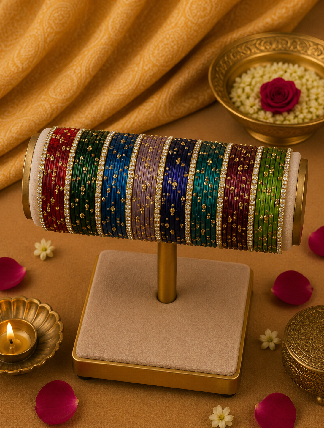 Glass Assorted Bangles - with white border bangles (64 bangles total)