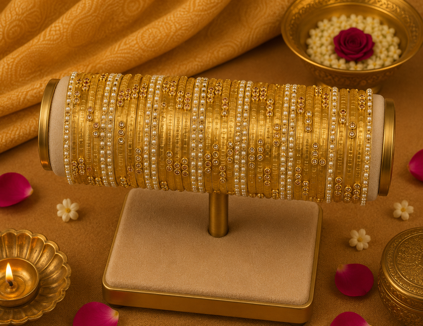 Glass Yellow Bangles - with white border bangles (36 bangles total)
