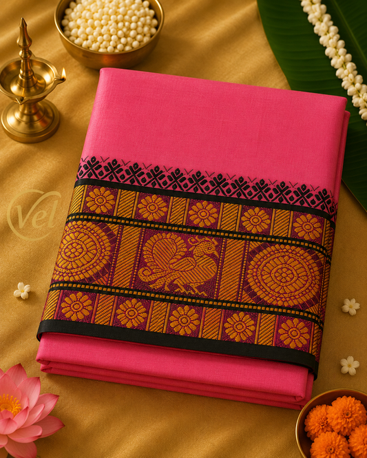 Dhoti With Towel 6 inch Border (8 x 4) - Multiple Colours available