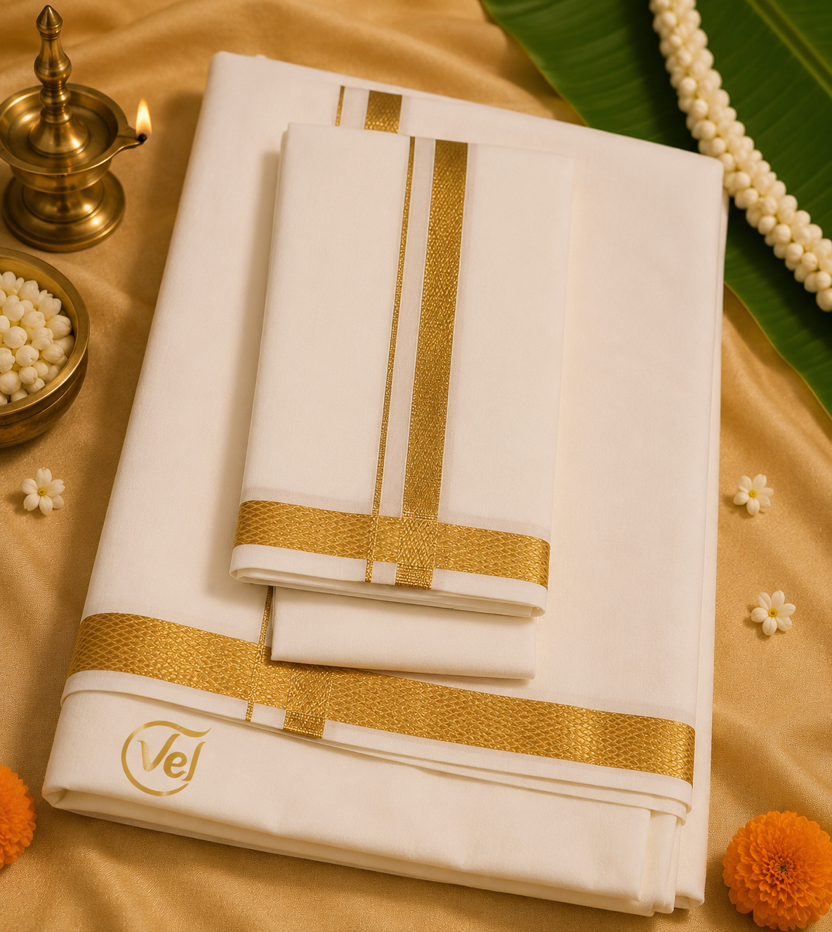 Veena Mana Maalai Dhothi (127cm x 4m), Towel (85cm x 1.75m) & Shirt  (115cm x 2m)