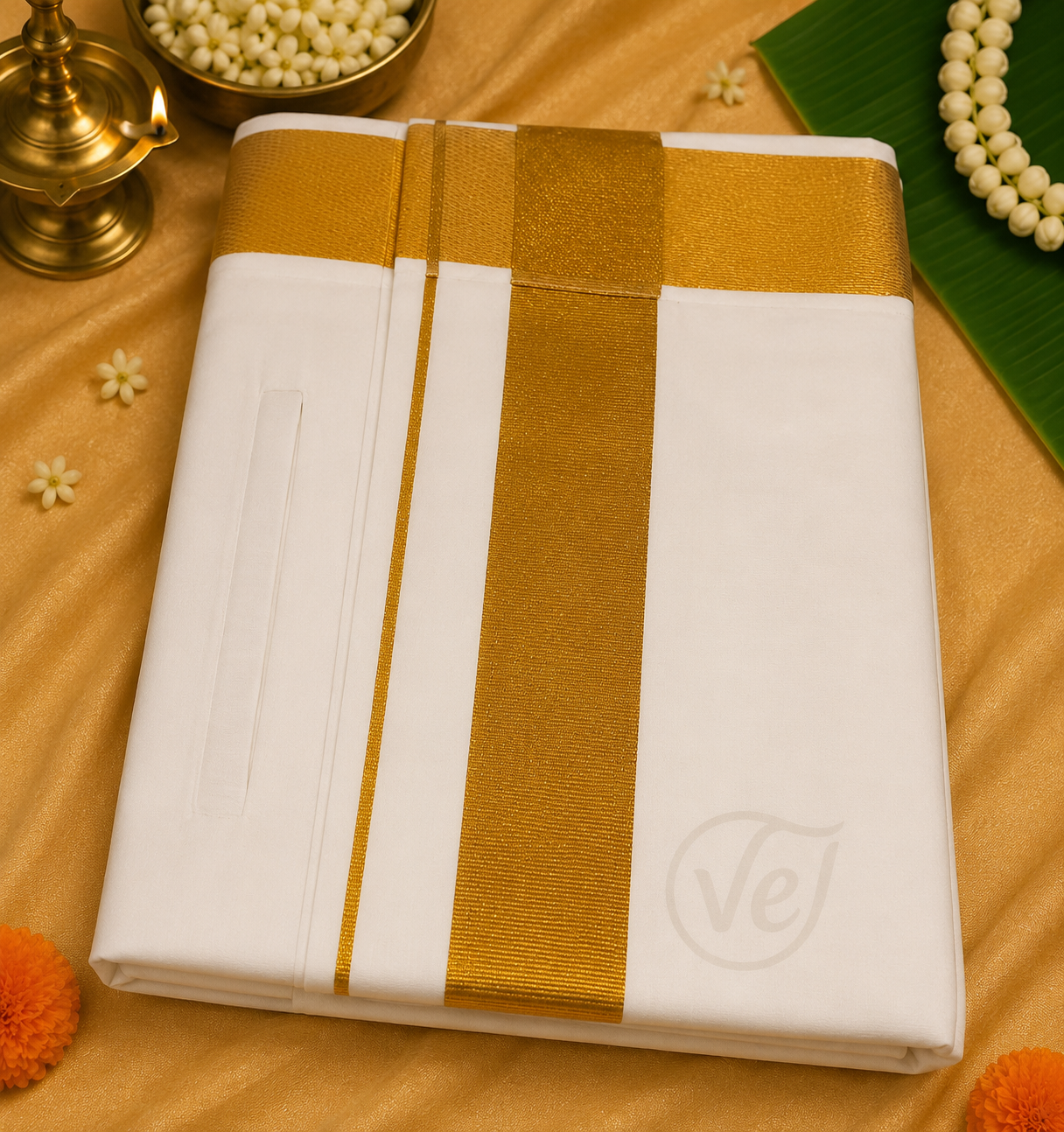 Ramajayam Big Jari Velcro Single Dhoti With Pocket